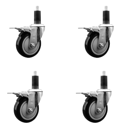 Service Caster 4'' Black Poly Swivel 1-1/2'' Expanding Stem Caster Set Total Lock Brake, 4PK SCC-EXTTL20S414-PPUB-BLK-112-4
